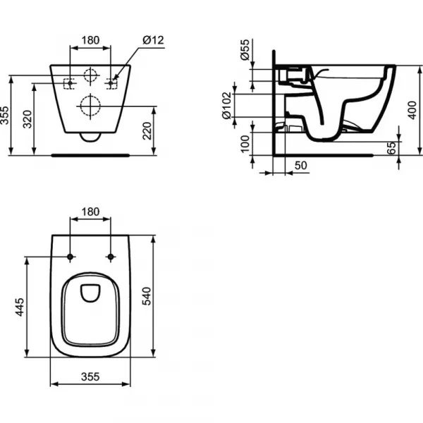 Vase wc - Vas wc suspendat Ideal Standard i.Life B Rimless+, 54x35.5 cm, fixare ascunsa, alb, laguna.ro
