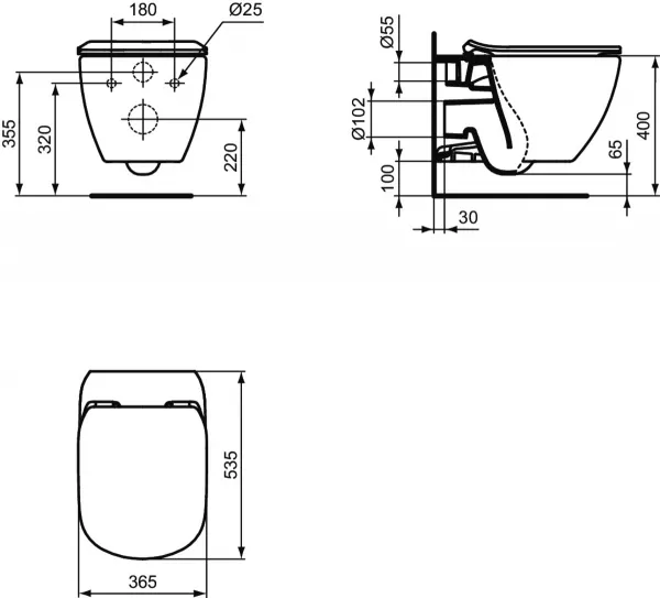 Vase wc - Vas wc suspendat Ideal Standard Tesi Aquablade 54x36 cm, prinderi ascunse, alb mat, laguna.ro