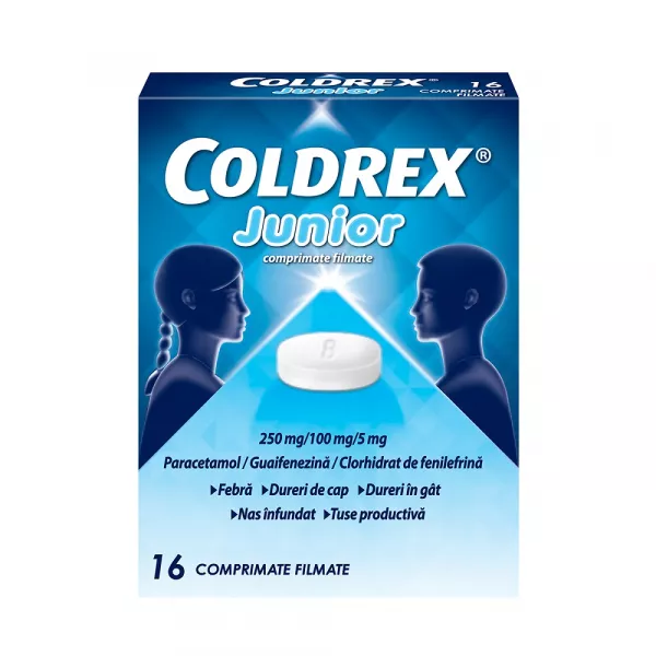 COLDREX JUNIOR 250 mg/100 mg/5 mg X 16 COMPR. FILM. PERRIGO ROMANIA S.R.