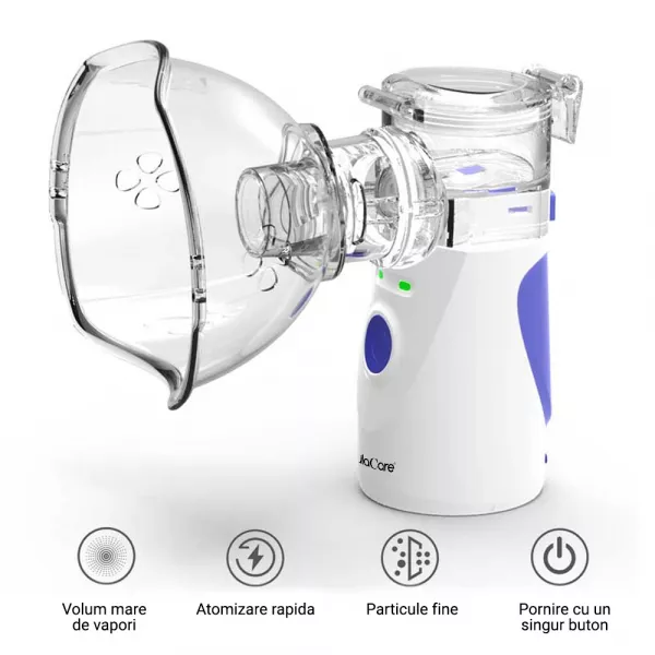 Aparat aerosoli Lila Care, nebulizator, portabil,  ultrasonic, baterii si adaptor priza, tehnologie Mesh, accesorii, trusa depozitare, super silentios, alb