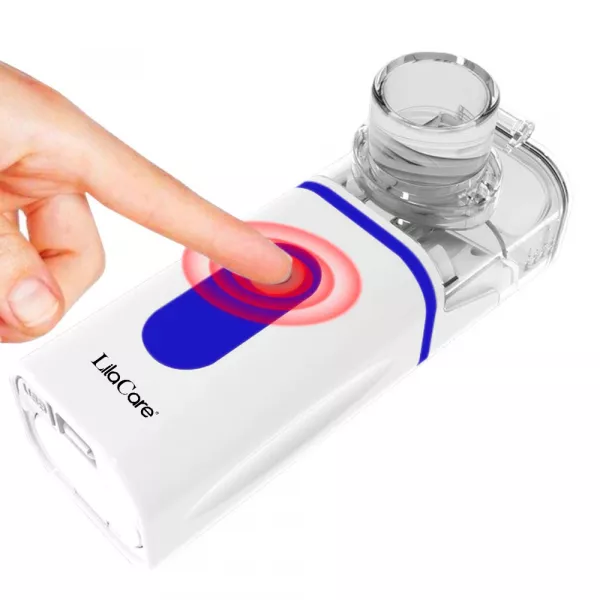 Aparat aerosoli, nebulizator portabil cu baterii, Lila Care, silentios, masca adulti si copii 