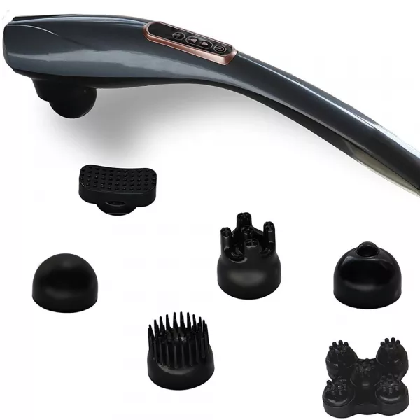 Aparat de masaj Lila Care pentru spate, umeri, picioare, maini, gat, abdomen, cu 6 capete detasabile, gri, 24 W