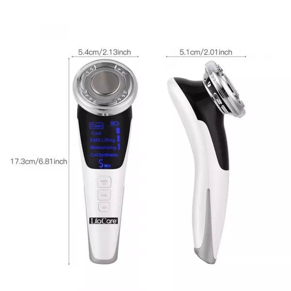 Aparat facial Lila Care, EMS masaj facial cald si rece, anti imbatranire, pentru intinerirea pielii, anti-rid, alb 103, vibratie sonica de 8000 rpm, alb-negru