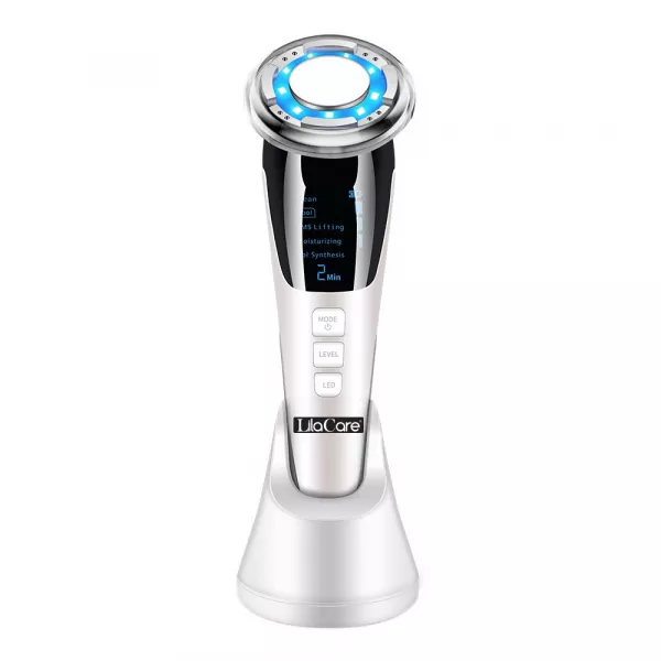Aparat facial Lila Care, EMS masaj facial cald si rece, anti imbatranire, pentru intinerirea pielii, anti-rid, alb 103, vibratie sonica de 8000 rpm, alb-negru