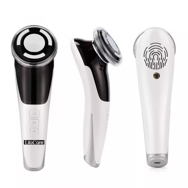 Aparat facial Lila Care, EMS masaj facial cald si rece, anti imbatranire, pentru intinerirea pielii, anti-rid, alb 103, vibratie sonica de 8000 rpm, alb-negru