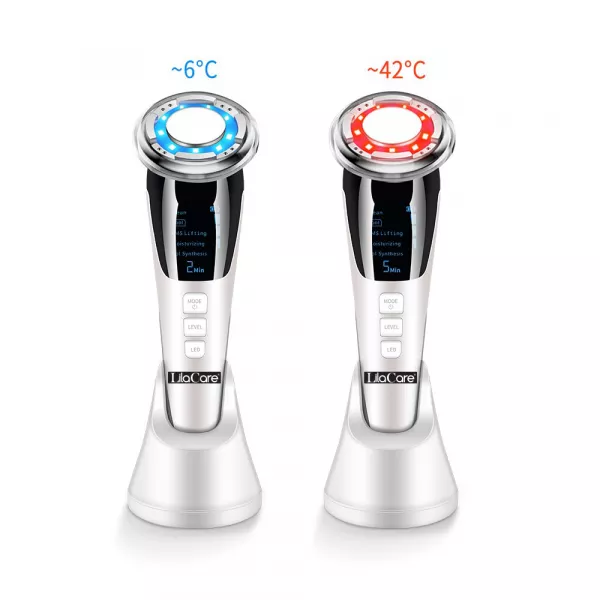 Aparat facial Lila Care, EMS masaj facial cald si rece, anti imbatranire, pentru intinerirea pielii, anti-rid, alb 103, vibratie sonica de 8000 rpm, alb-negru