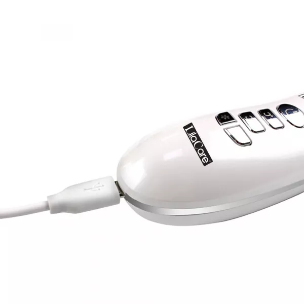Aparat masaj facial Lila Care, pentru indepartarea liniilor fine, vibratii cu ultrasunete, masaj rece/cald, foton, functie de intinerire, alb