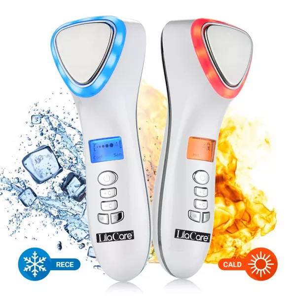 Aparat masaj facial Lila Care, pentru indepartarea liniilor fine, vibratii cu ultrasunete, masaj rece/cald, foton, functie de intinerire, alb