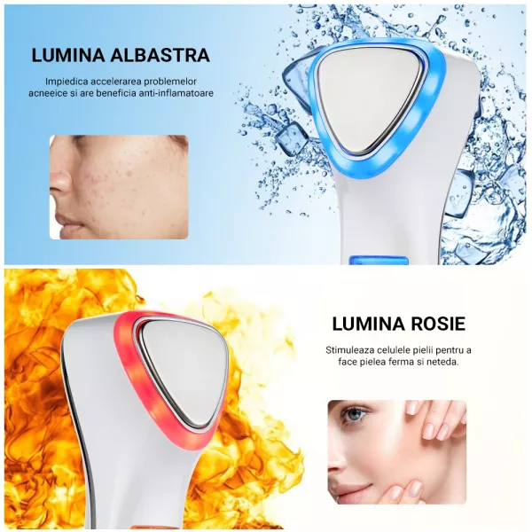 Aparat masaj facial Lila Care, pentru indepartarea liniilor fine, vibratii cu ultrasunete, masaj rece/cald, foton, functie de intinerire, alb