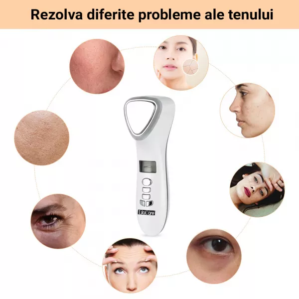 Aparat masaj facial Lila Care, pentru indepartarea liniilor fine, vibratii cu ultrasunete, masaj rece/cald, foton, functie de intinerire, alb