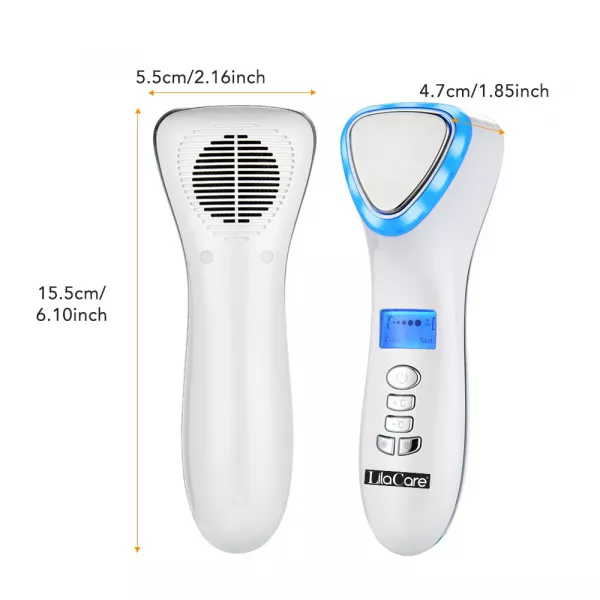 Aparat masaj facial Lila Care, pentru indepartarea liniilor fine, vibratii cu ultrasunete, masaj rece/cald, foton, functie de intinerire, alb