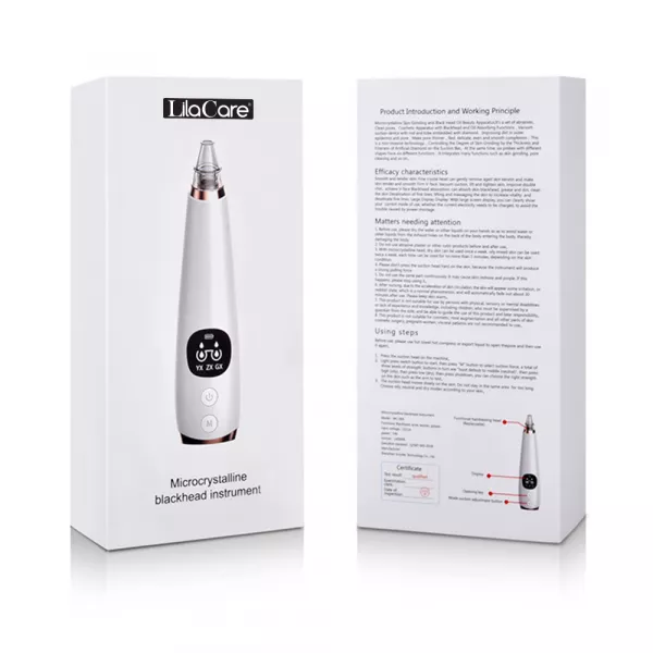 Aspirator facial Lila Care, ingrijire ten, indepartarea punctelor negre, minimizarea porilor, putere de aspirare mare, 6 capete inlocuibile, 7 nivele de rezistenta, portabil, alb