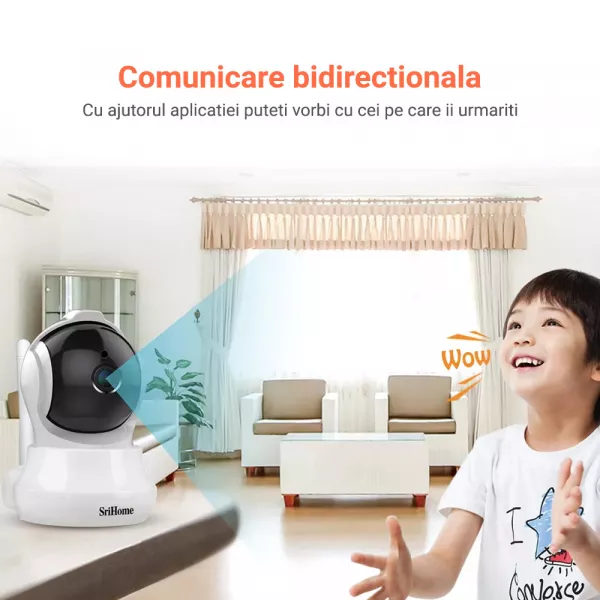 Camera de supraveghere Wireless Sricam, SriHome , FullHD 3MP, Monitorizare Video Audio, Vedere Nocturna, Sunet bidirectional, senzor miscare, suport de fixare perete