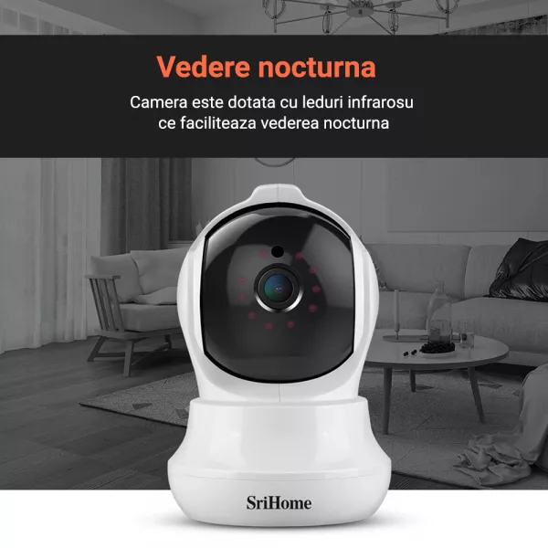 Camera de supraveghere Wireless Sricam, SriHome , FullHD 3MP, Monitorizare Video Audio, Vedere Nocturna, Sunet bidirectional, senzor miscare, suport de fixare perete