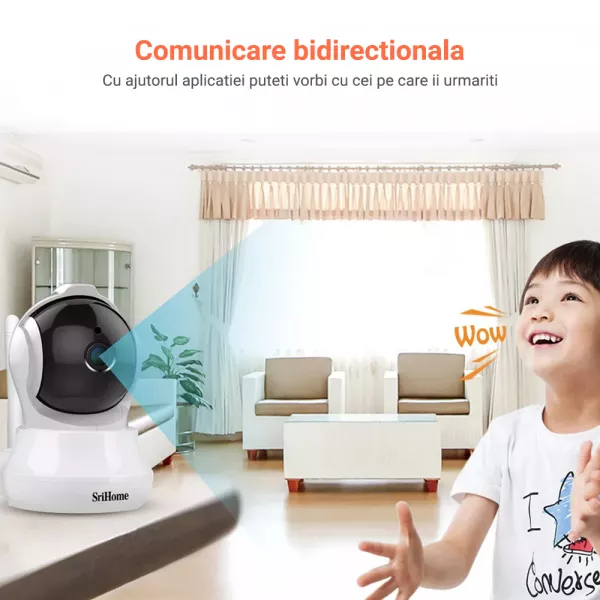 Camera de supraveghere Wireless Sricam, SriHome , FullHD 2MP, Monitorizare Video Audio, Vedere Nocturna, Sunet bidirectional, senzor miscare