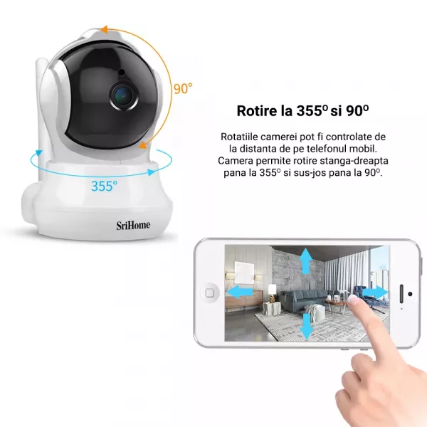 Camera de supraveghere Wireless Sricam, SriHome , FullHD 2MP, Monitorizare Video Audio, Vedere Nocturna, Sunet bidirectional, senzor miscare