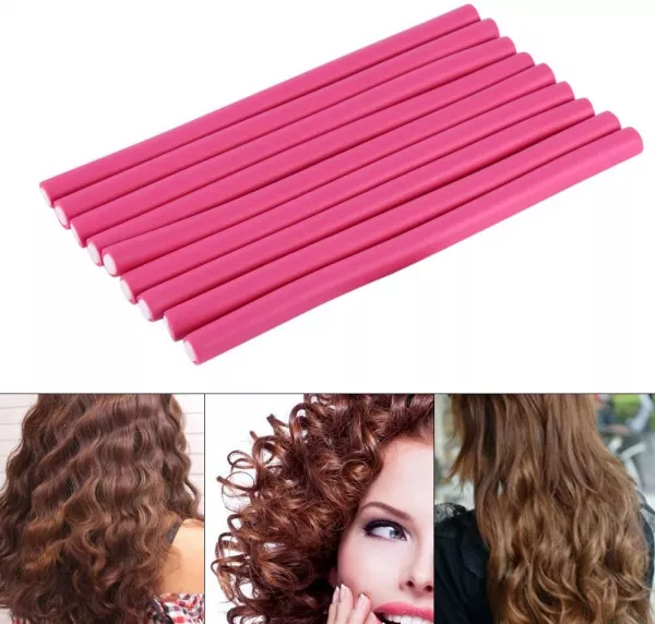 Set bigudiuri flexibile, ondulare par, 10 bucati, roz