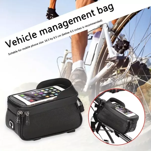 Borseta pentru bicicleta cu suport de telefon, Karemi, Impermeabil, montare pe ghidon, pentru telefoane pana in 6.8 inch PB-01