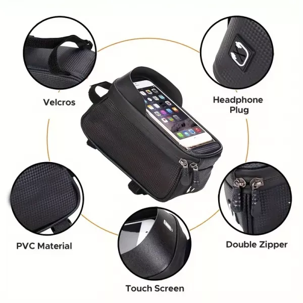Borseta pentru bicicleta cu suport de telefon, Karemi, Impermeabil, montare pe ghidon, pentru telefoane pana in 6.8 inch PB-01