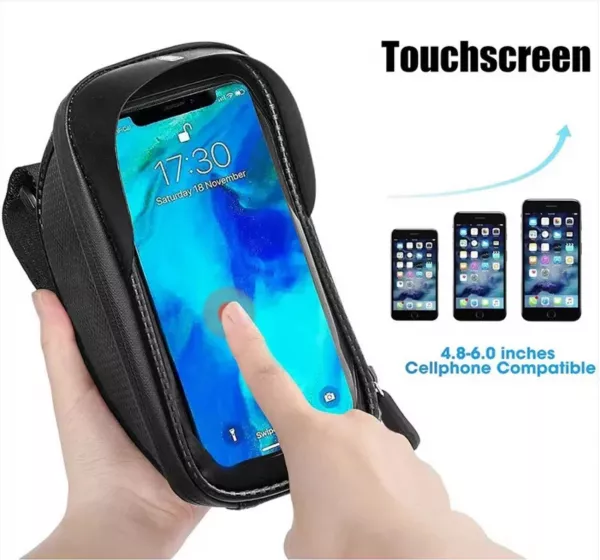 Borseta pentru bicicleta cu suport de telefon, Karemi, Impermeabil, montare pe ghidon, pentru telefoane pana in 6.8 inch PB-02