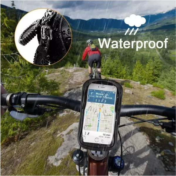 Borseta pentru bicicleta cu suport de telefon, Karemi, Impermeabil, montare pe ghidon, pentru telefoane pana in 6.8 inch PB-02