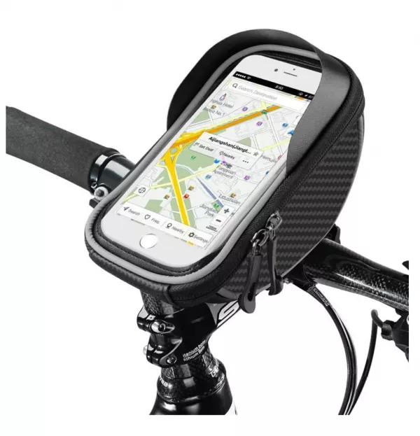 Borseta pentru bicicleta cu suport de telefon, Karemi, Impermeabil, montare pe ghidon, pentru telefoane pana in 6.8 inch PB-02