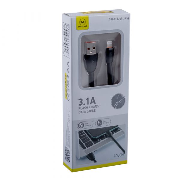 Cablu de date Loomax, rapid, de la USB la Lightning (compatibil cu iPhone, iPad, iPod), 3.1A, 1 m, Negru