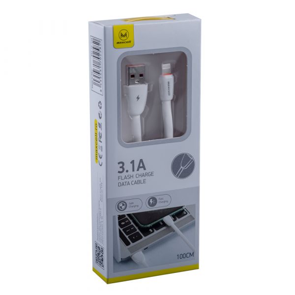 Cablu de date Loomax, rapid, de la USB la Lightning (compatibil cu iPhone, iPad, iPod), 3.1A, 1 m, Alb