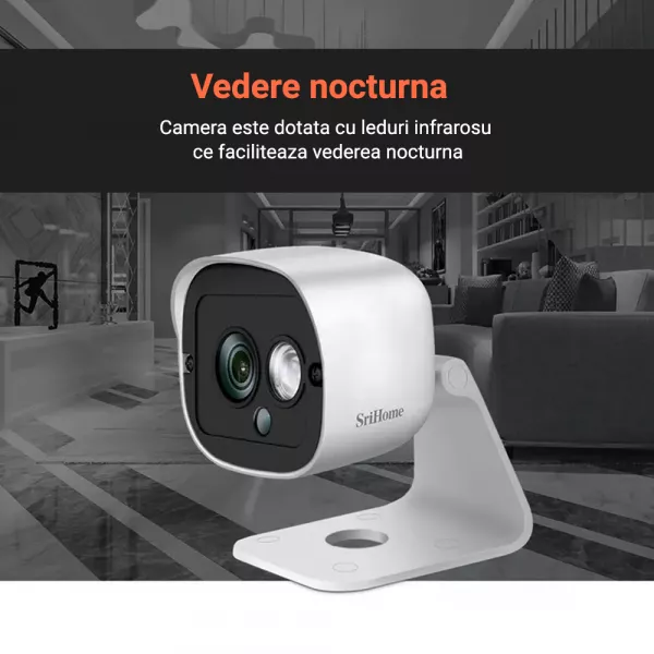 Camera de supraveghere Wireless Sricam, SriHome, FullHD 3MP, Monitorizare Video Audio, Vedere Nocturna, Sunet bidirectional, senzor miscare