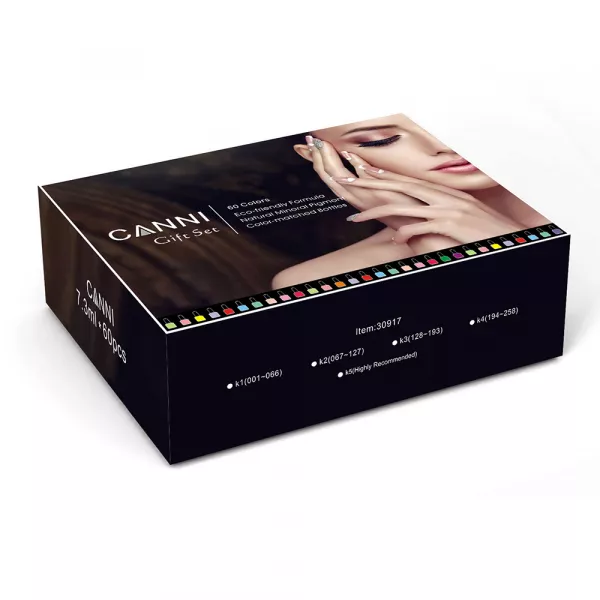 Kit oja semipermanenta Canni, 60 culori, k2 + peel off base coat + no-wipe topcoat + paletar
