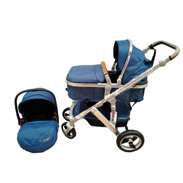 Carucior 3 in 1, Karemi, reversibil cu suspensii, compact Albastru