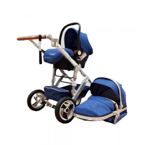 Carucior 3 in 1, Karemi, reversibil cu suspensii, compact Albastru