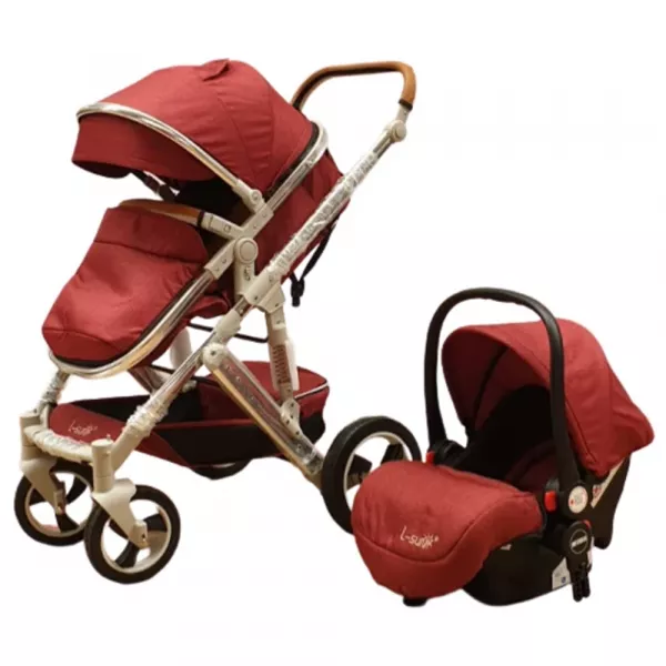 Carucior 3 in 1, Karemi, reversibil cu suspensii, compact Rosu