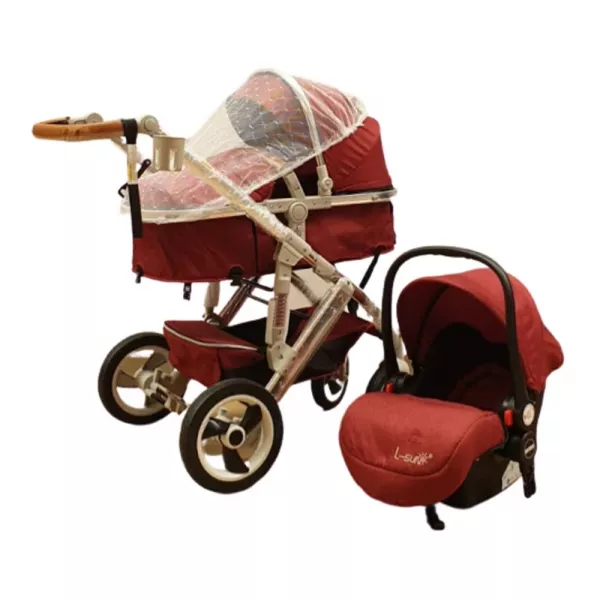 Carucior 3 in 1, Karemi, reversibil cu suspensii, compact Rosu