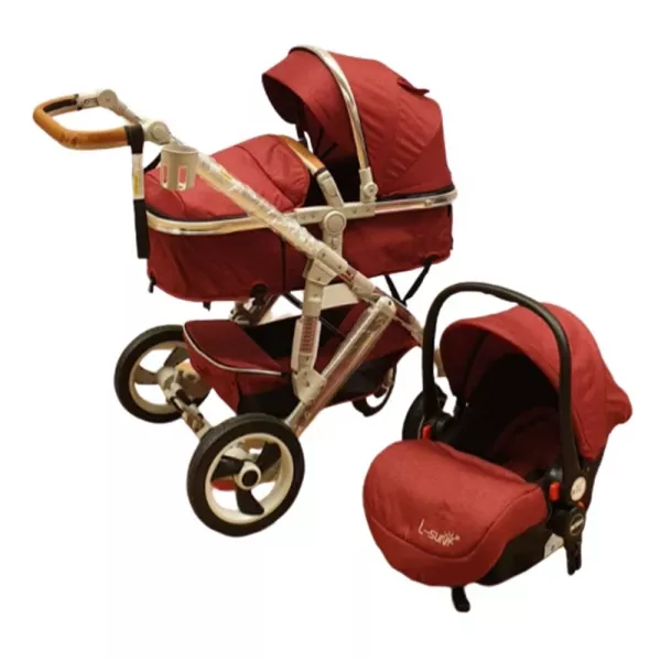 Carucior 3 in 1, Karemi, reversibil cu suspensii, compact Rosu