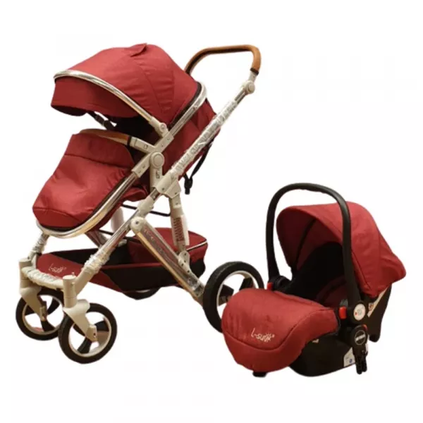 Carucior 3 in 1, Karemi, reversibil cu suspensii, compact Rosu