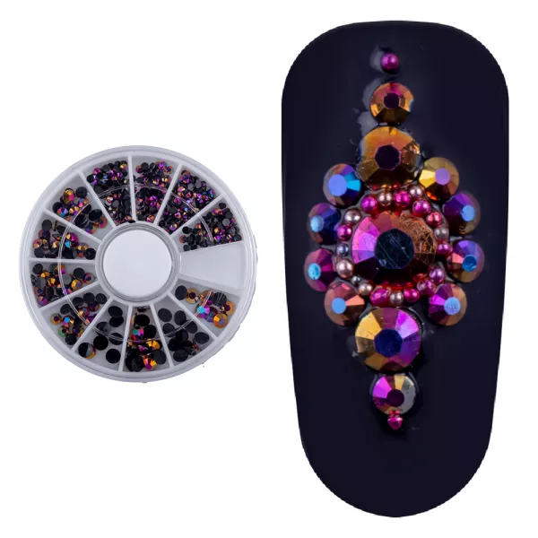 Carusel decoratiuni unghii, mix strasuri cu reflexii