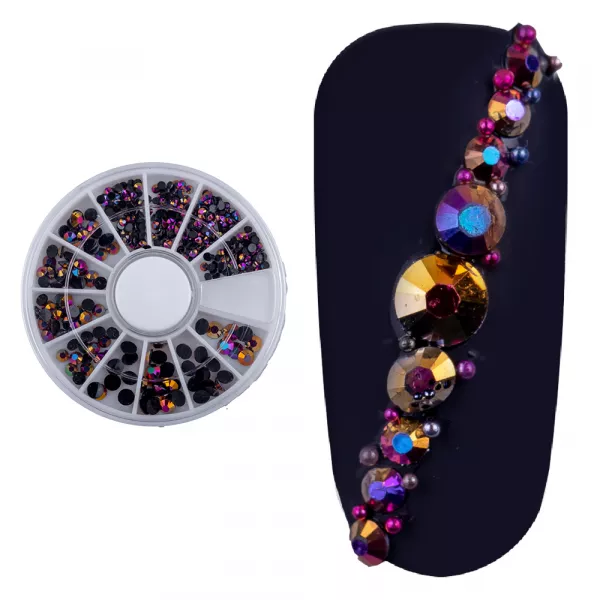 Carusel decoratiuni unghii, mix strasuri cu reflexii