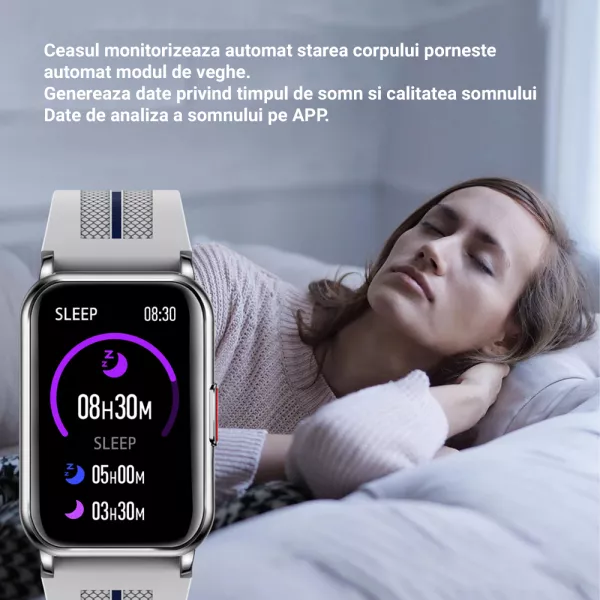 Ceas smartwatch loomax H76, IP68, ecran curbat de 1.57 inch, moduri sport, pedometru, puls, notificari, roz