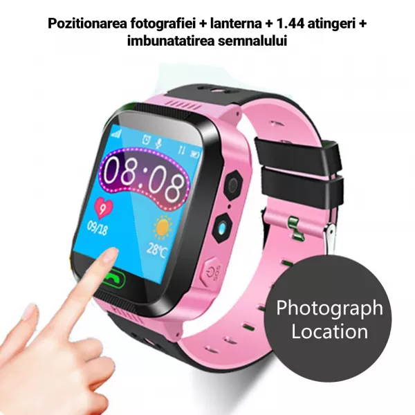 Ceas Smartwatch pentru copii Loomax cu functie telefon, apel video, localizare GPS, istoric traseu, pedometru, apel de monitorizare, camera, Android, Roz