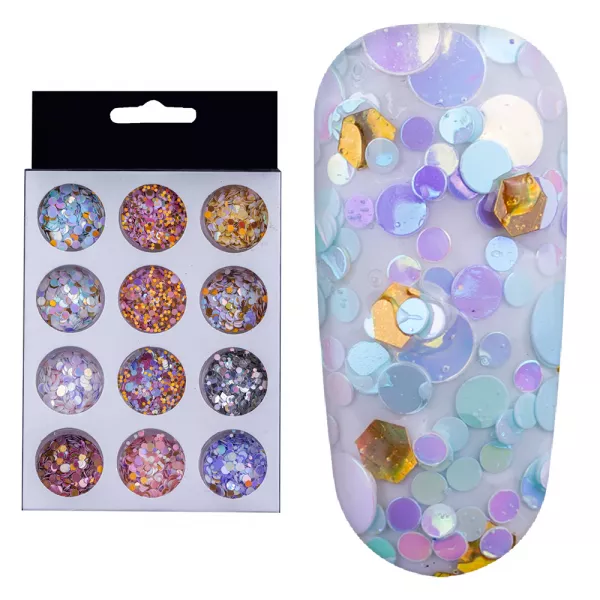 Decoratiuni unghii, set confetti, diverse forme, multicolor