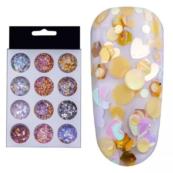 Decoratiuni unghii, set confetti, diverse forme, multicolor