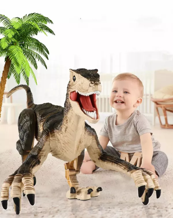 Dinozaur Karemi cu telecomanda, lumini, sunete si miscari realiste, maro