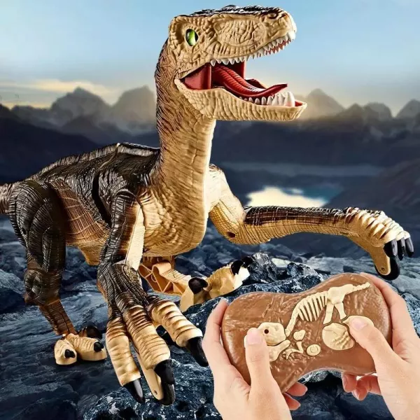 Dinozaur Karemi cu telecomanda, lumini, sunete si miscari realiste, maro