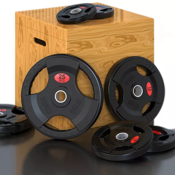 Set 2 discuri Karemi de 10 kg, pentru bara cu diametru 50 mm, din cauciuc, negru