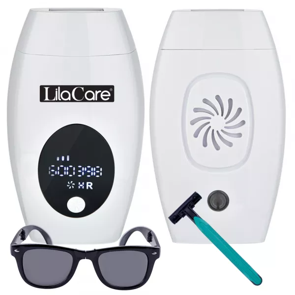 Epilator IPL Lila Care, epilare definitiva, 600.000 pulsatii, cu display LCD, 8 trepte de putere, Alb / Negru