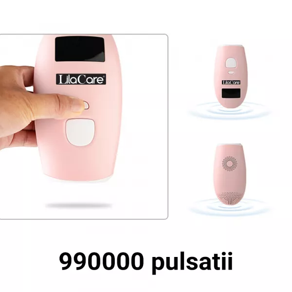 Epilator IPL Lila Care, epilare definitiva, 990.000 pulsatii, 5 trepte de putere, cu ecran LCD, roz