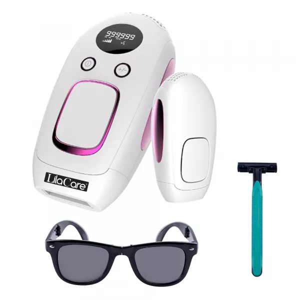 Epilator IPL Lila Care, epilare definitiva, 999.999 pulsatii, 5 trepte de putere, Alb / Mov