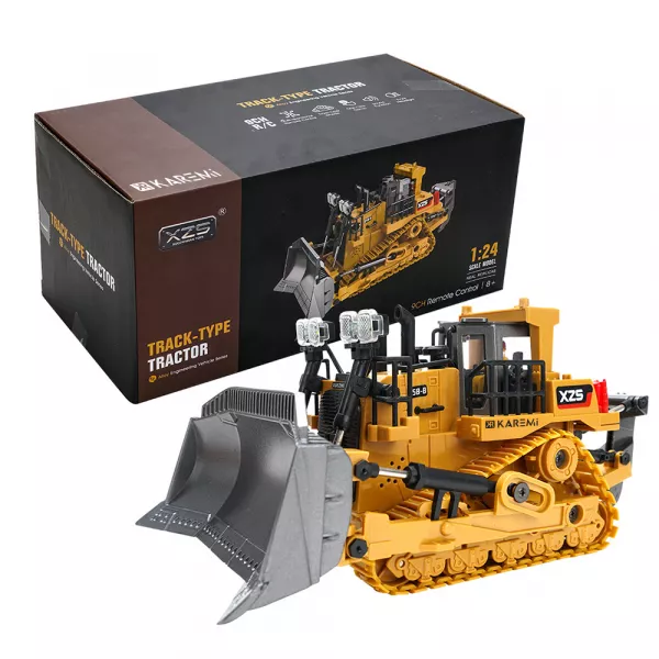 Excavator realist cu telecomanda, Karemi, 1:24, cupa din aliaj, cablu USB, galben, 010