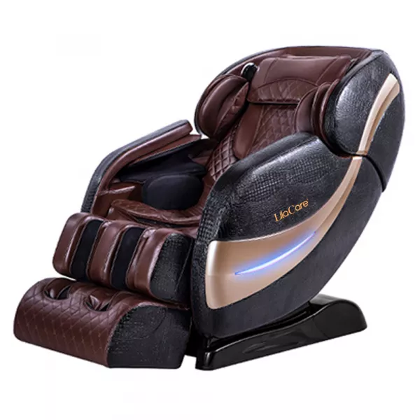 Fotoliu de masaj Extreme, Lila Care, pentru spate si picioare, role Jad, piele de  inalta calitate, cu incalzire, Bluetooth, maro/negru